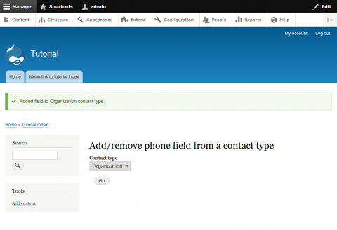 After submission of custom form to add/remove phone field from a contact type