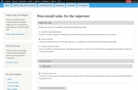 One-step webform for the superuser to prepare the new installation