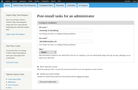 One-step webform for an administrator to customize the new installation